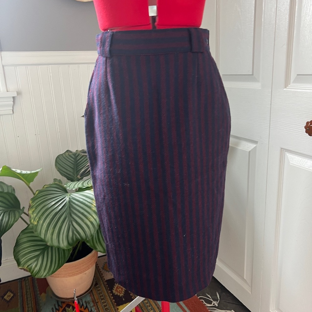 Wool Navy and  Red Striped wool skirt
